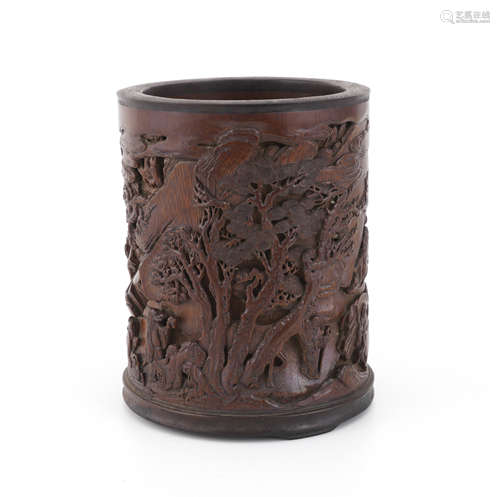 Bamboo Relief Figure Brushpot