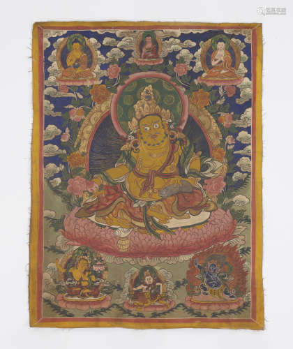 Tibetan Thangka of Yellow Jambhala