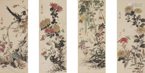 Chinese Four Screens of Bird-and-Flower，by Wang Xuetao