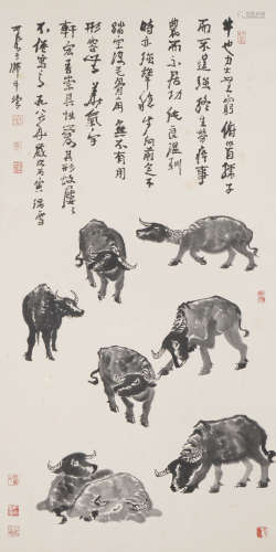 Chinese Buffaloes Painting by Li Keran
