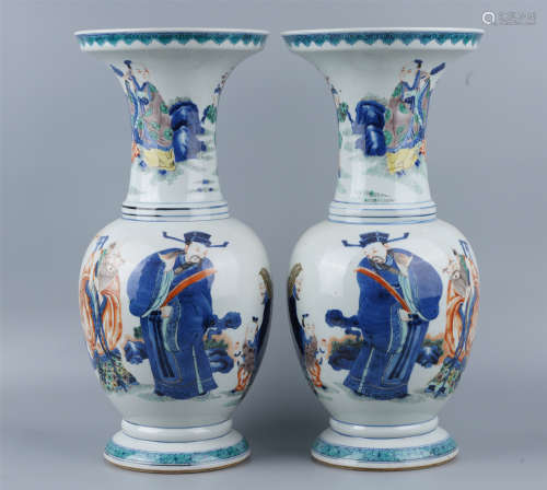 A Pair of Wucai Taoist Immortals Vase
