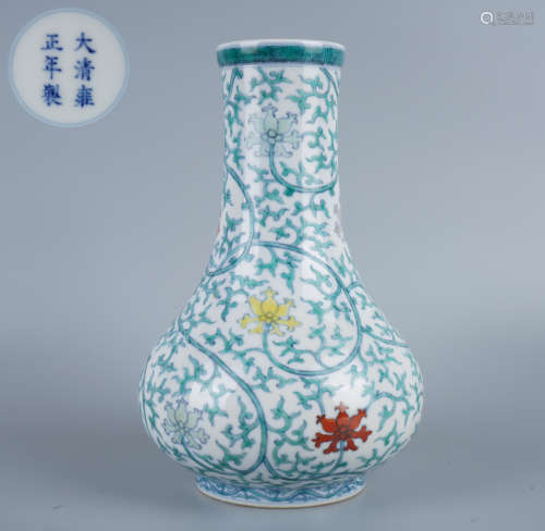 Doucai Scrolling Flower Pear Vase