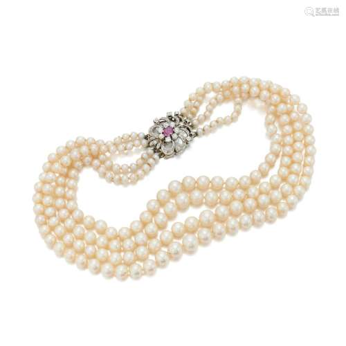 Cultured pearl and diamond necklace  (Collana in perle colti...