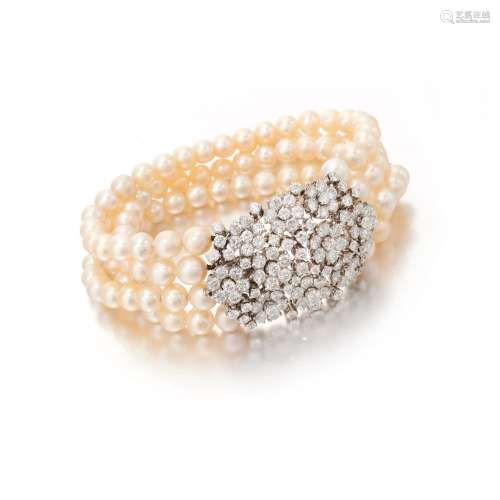 Natural pearl and diamond bracelet  (Bracciale con perle nat...