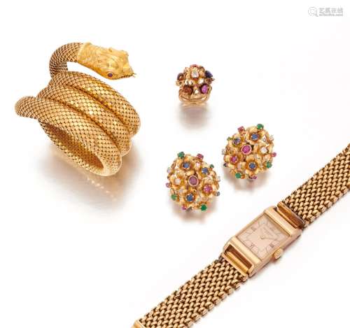 Collection of gem-set  jewels and a wristwatch, Patek Philip...