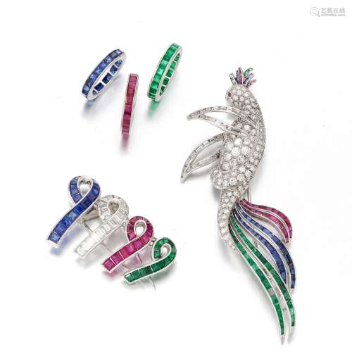 Collection of emerald, sapphire, ruby and diamond jewels (Co...
