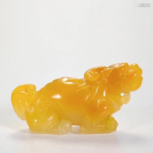 A Carved Yellow Jade Beast Pixiu Qing Dynasty