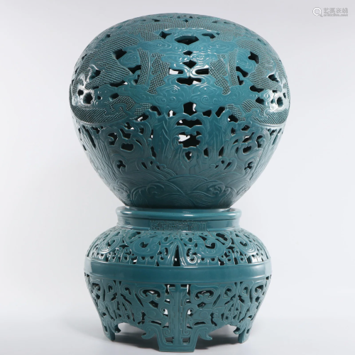 A Blue Glazed Incense Burner Qing Dynasty