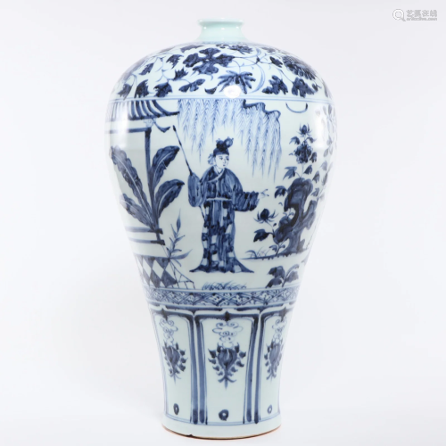 A Blue and White Figural Story Vase Meiping Ming