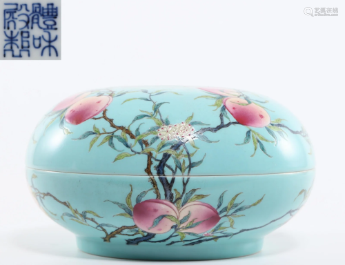 A Famille Rose Peaches Circular Box Qing Dynasty