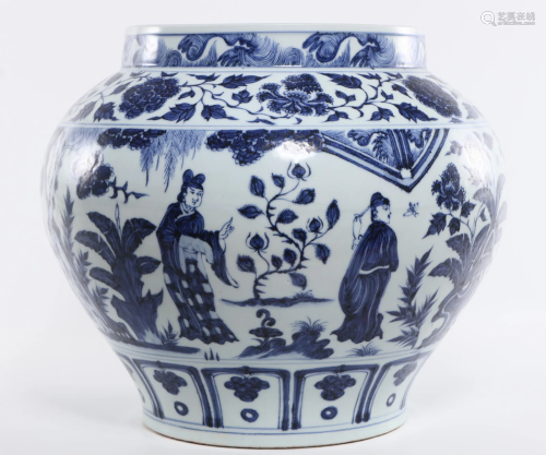 A Blue and White Figural Story Jar Yuan Dynasty