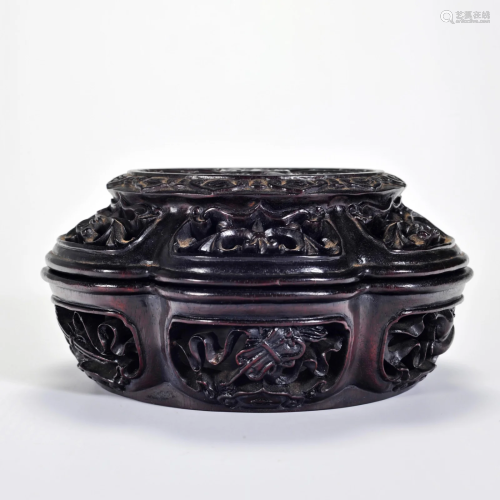 A Carved Rosewood Pomander Box Qing Dynasty