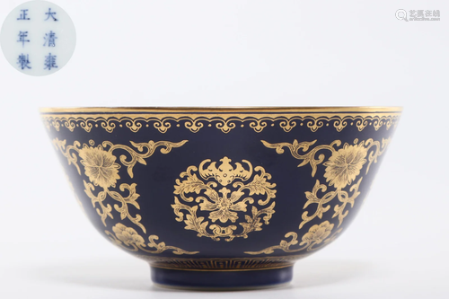 A Blue Glazed and Gilt Deep Bowl Qing Dynasty