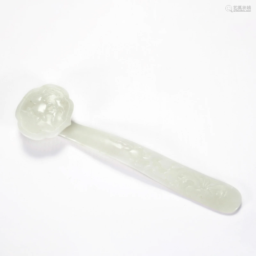 A Carved White Jade Ruyi Scepter Qing Dynasty