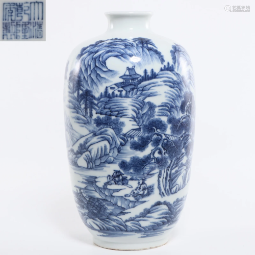 A Blue and White Landscape Vase Qing Dynasty