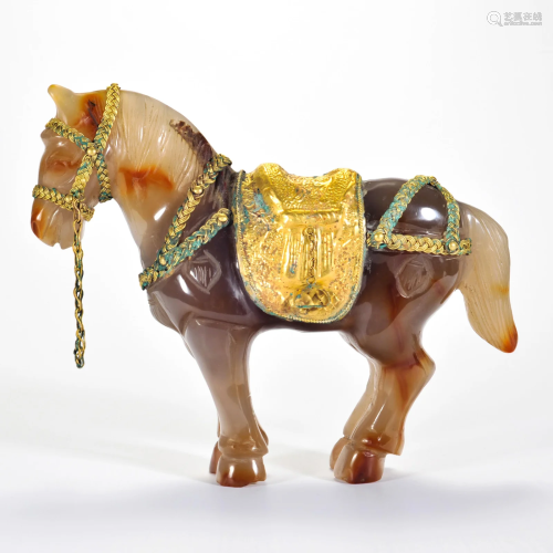 A Carved Agate Standing Horse Qing Dynasty