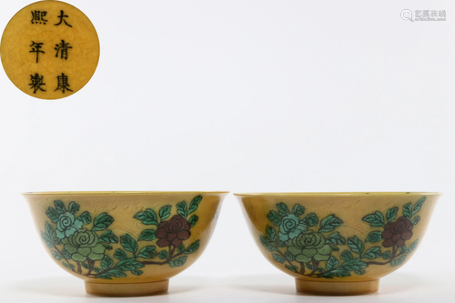 Pair Famille Verte Dragon Bowls Qing Dynasty