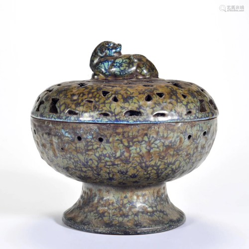 A Yixing Glazed Incense Burner with Cover Qing Dynasty