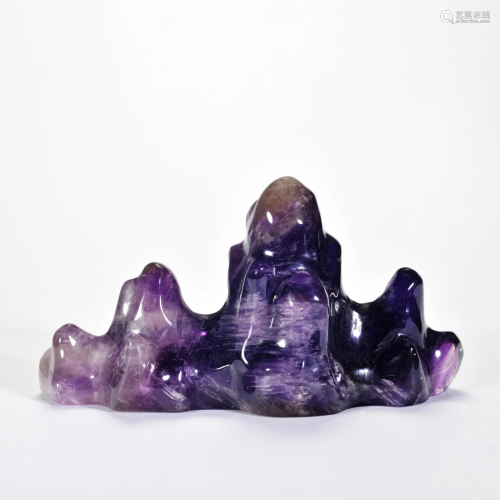 A Carved Amethyst Mount Shaped Decoration Qing Dynasty