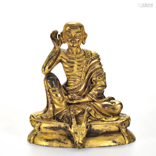 A Tibetan Bronze-gilt Milarepa