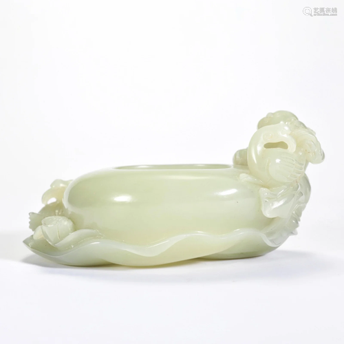 A Carved White Jade Washer Qing Dynasty