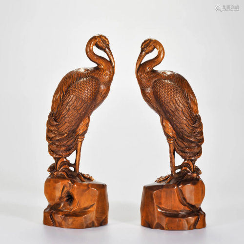 Pair Carved Boxwood Qing Dynasty