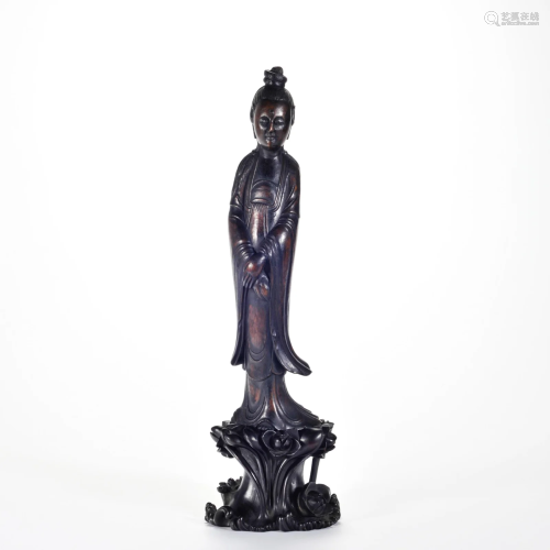 A Carved Rosewood Standing Beauty Qing Dynasty
