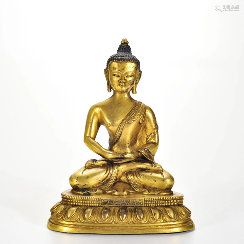 A Tibetan Bronze-gilt Seated Amitabha