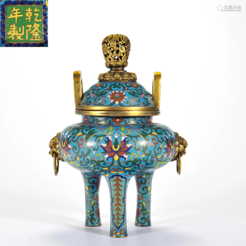 A Cloisonne Enamel Tripod Censer Qing Dynasty