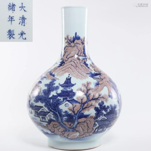 An Underglaze Blue and Copper Red Vase Qing Dynasty