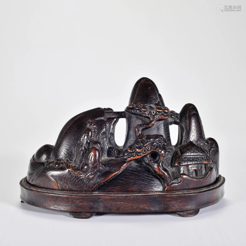 A Carved Aloeswood Mount Shape Decoration Qing Dynasty