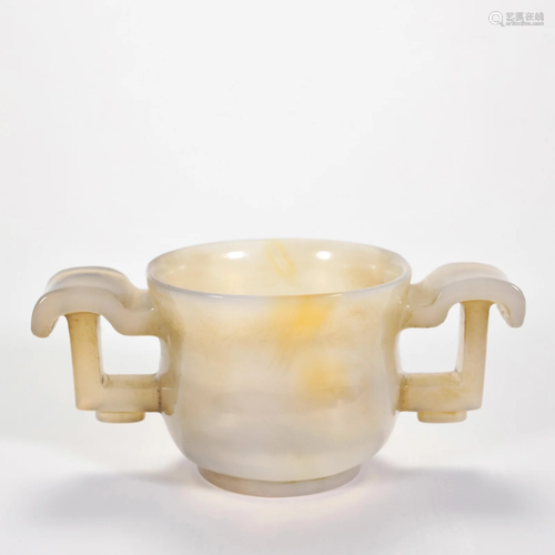 A Carved Agate Cup with Double Handles Ming Dynasty