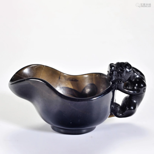 A Carved Smoky Quartz Beast Cup Qing Dynasty