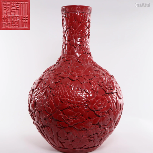 A Cinnabar Lacquer Imitation Globular Vase Qing Dynasty
