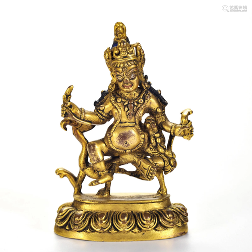 A Tibetan Bronze-gilt Protector