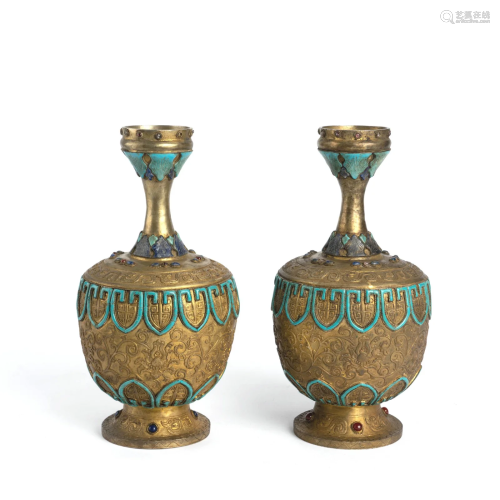 Pair of Gilt Bronze Globular Vases