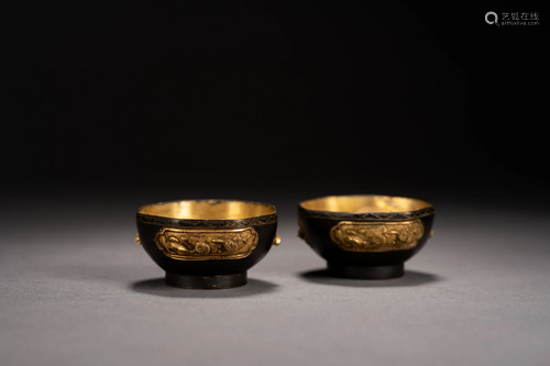 Pair of Gilt Bronze Floral Cups