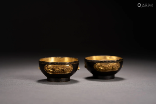 Pair of Gilt Bronze Floral Cups