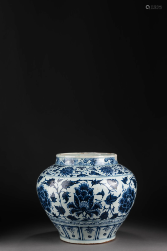 Blue & White Entwining Lotus Jar