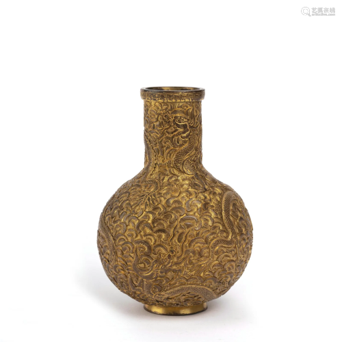 Gilt Bronze Dragon & Cloud Tianqiuping Vase