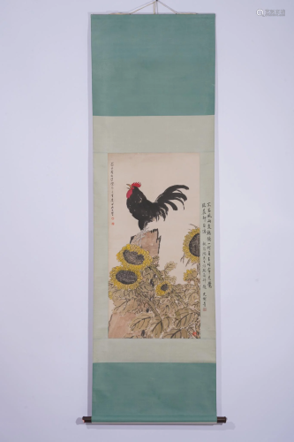 Xu Beihong, Chinese Rooster Painting Scroll