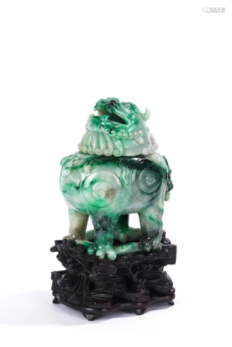 Mottled Jadeite Mythical Beast Incense Burner