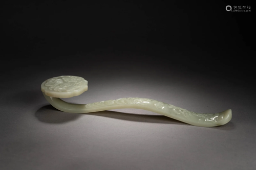 Carved White Jade Quail Ruyi Sceptre