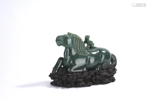 Carved Spinach-Green Jade Horse Ornament