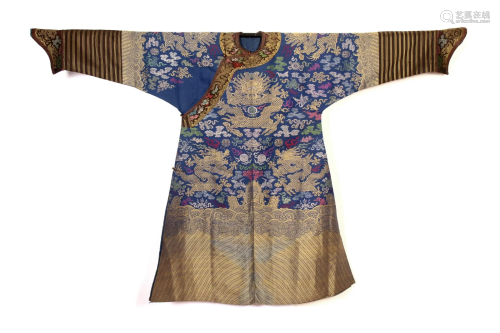 Blue-Ground Silk Dragon & Cloud Imperial Robe