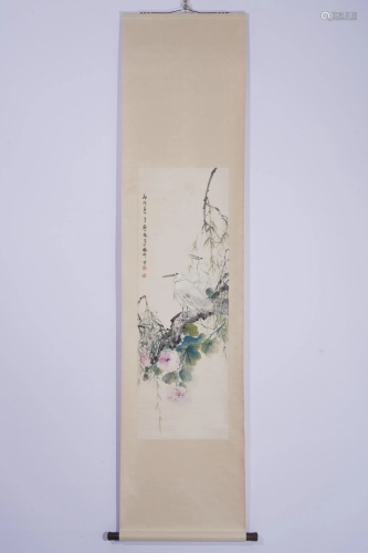 Yan Bolong, Chinese Flower & Bird Painting Scroll