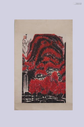 Li Keran, Chinese Mountain In Red Painting