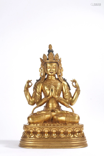 Gilt Bronze Statue of Four-Armed Avalokitesvara