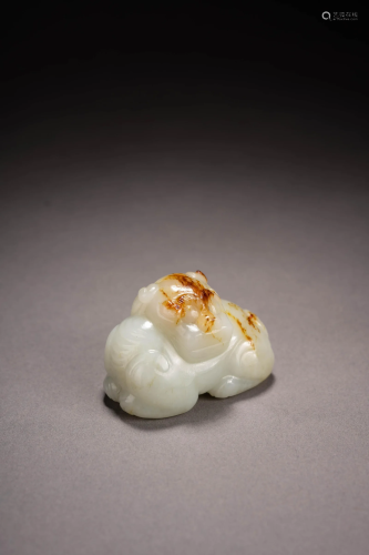 Carved Russet & White Jade Mythical Weight