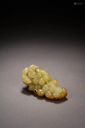 Carved Yellow Jade Grape & Squirrel Weight